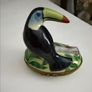 Limoges Toucan Bird Trinket Box - Black, Green, and Orange